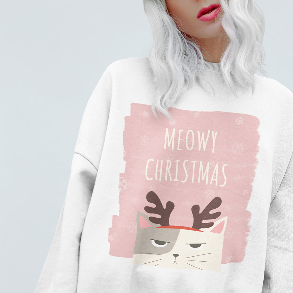 Womens Meowy Christmas Sweatshirt.