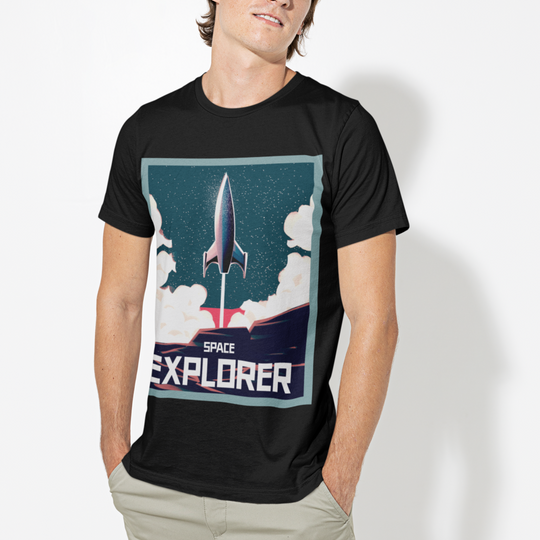 Men’s Space Rocket T-Shirt – Casual Graphic Tee for Space Enthusiasts