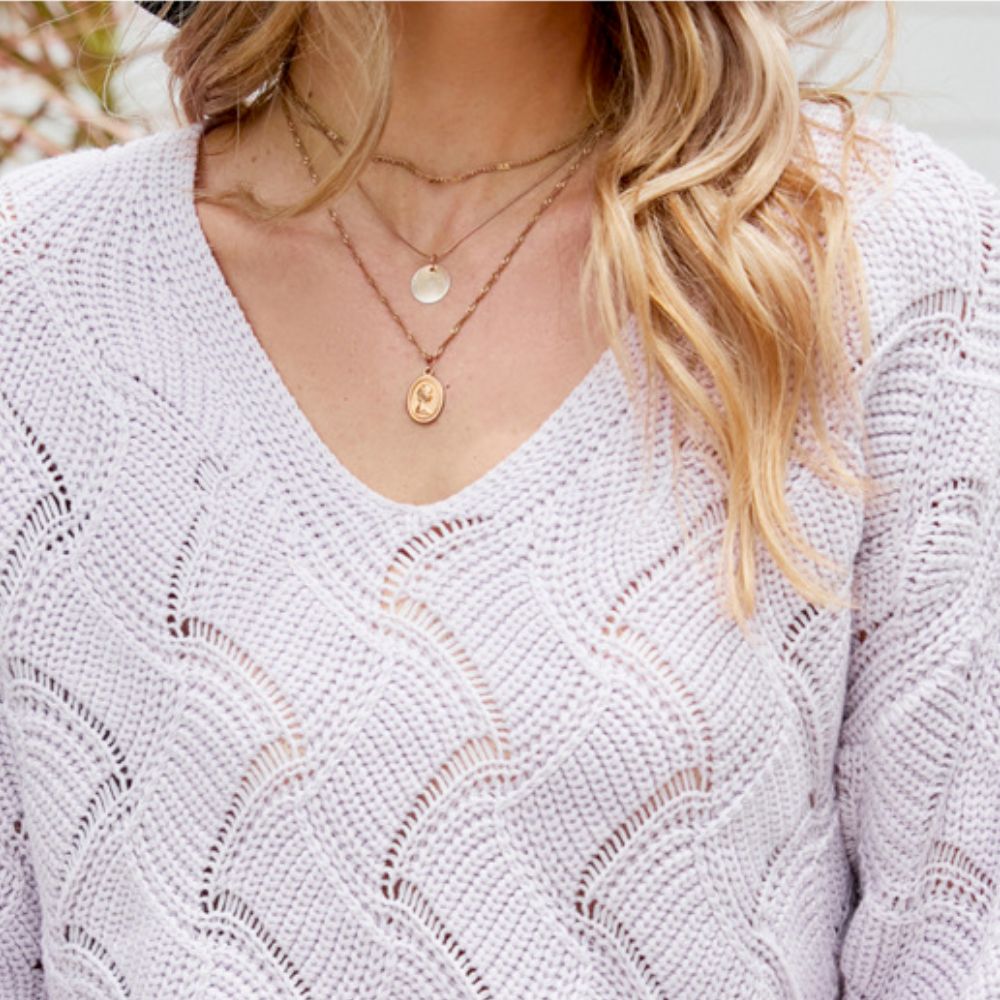 Womens V-Neck Open Knit Sweater.
