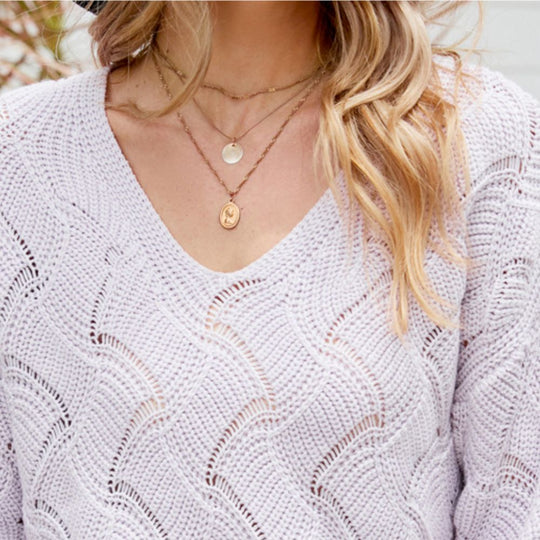 Womens V-Neck Open Knit Sweater.