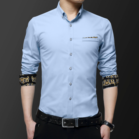 Men's Long Sleeve Button Down Shirt with Floral Details – Stylish, Sophisticated Design