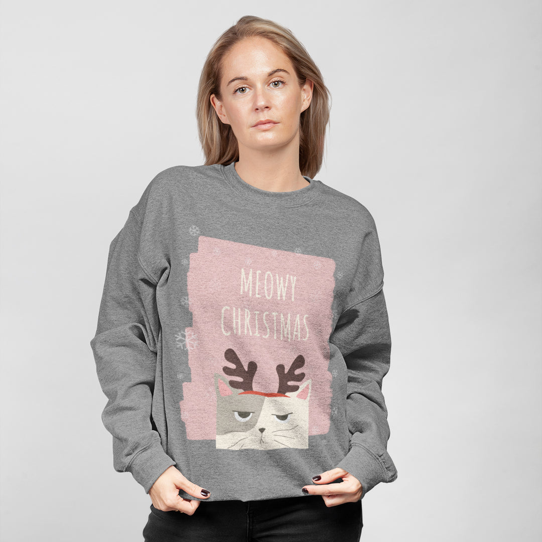 Womens Meowy Christmas Sweatshirt.