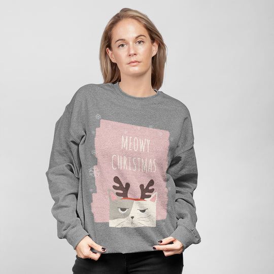 Womens Meowy Christmas Sweatshirt.