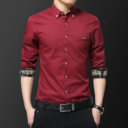 Men's Long Sleeve Button Down Shirt with Floral Details – Stylish, Sophisticated Design