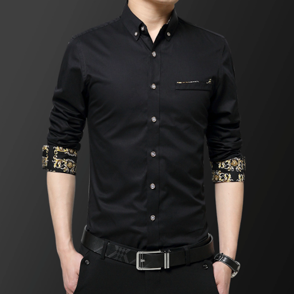 Men's Long Sleeve Button Down Shirt with Floral Details – Stylish, Sophisticated Design