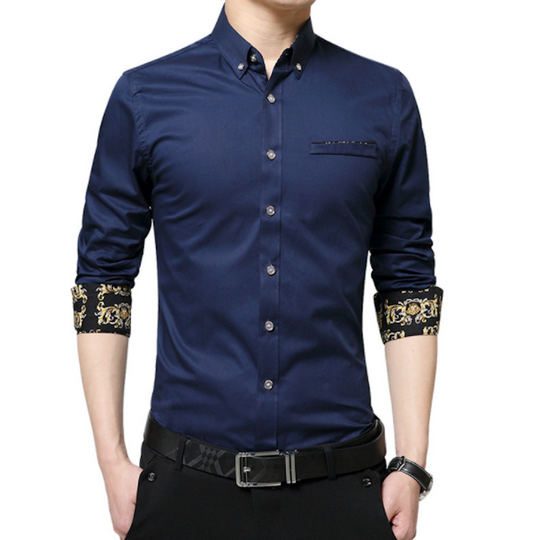 Men's Long Sleeve Button Down Shirt with Floral Details – Stylish, Sophisticated Design