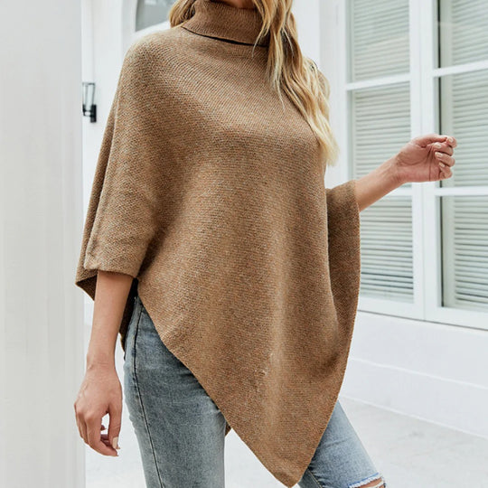 Womens Turtleneck Poncho With Side Buttons Details.