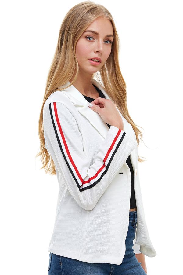 Tailored Blazer with Stripe Detail – Sporty Chic Women's Outerwear