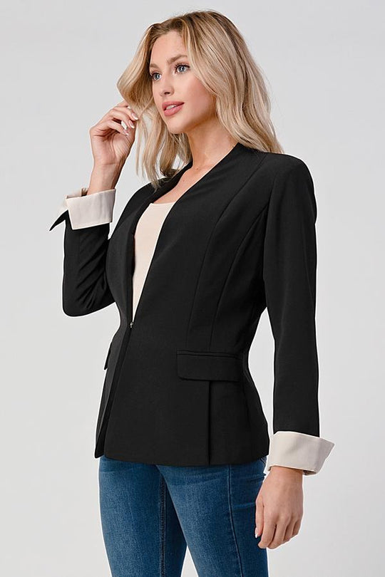 Women’s Fashion Blazer with Collarless Design – Chic & Modern Outerwear