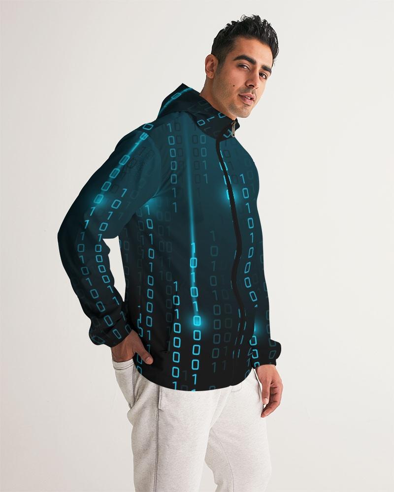 Mens Hooded Windbreaker - Blue Water Resistant Jacket - Jjxg0x