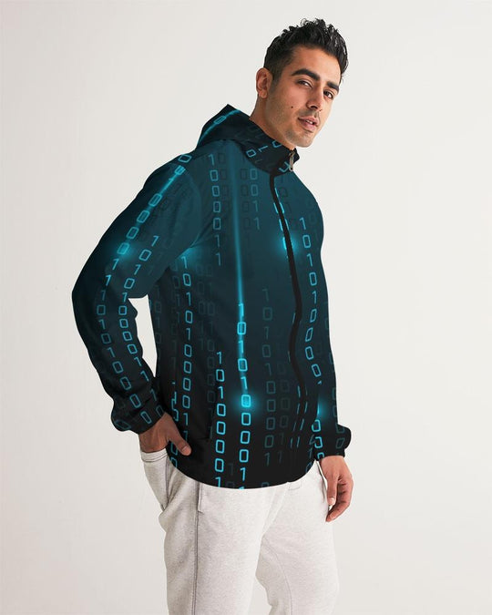 Mens Hooded Windbreaker - Blue Water Resistant Jacket - Jjxg0x