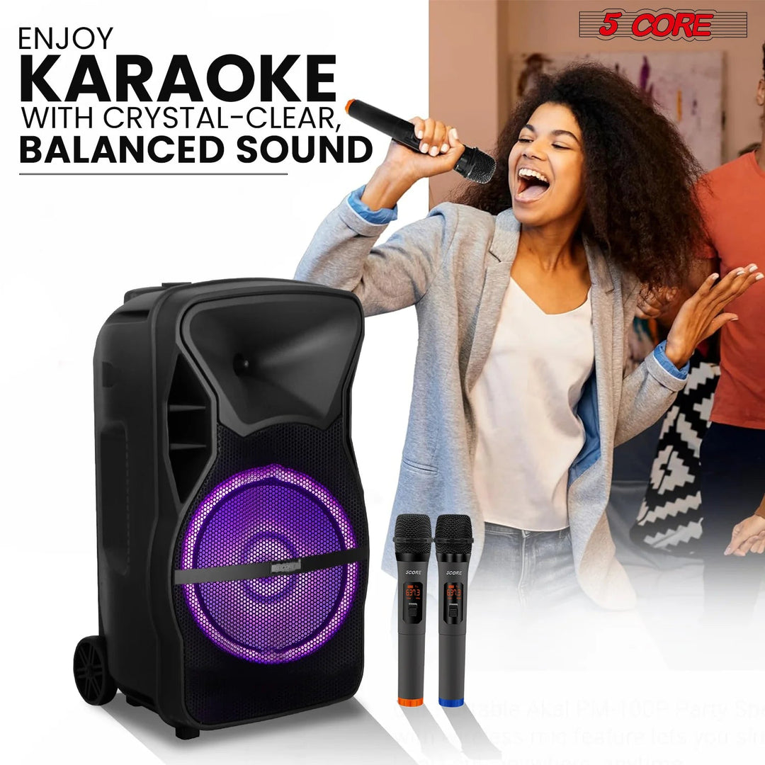 5Core 12 Inch PA Portable Bluetooth Party Speaker Karaoke Boombox + 2