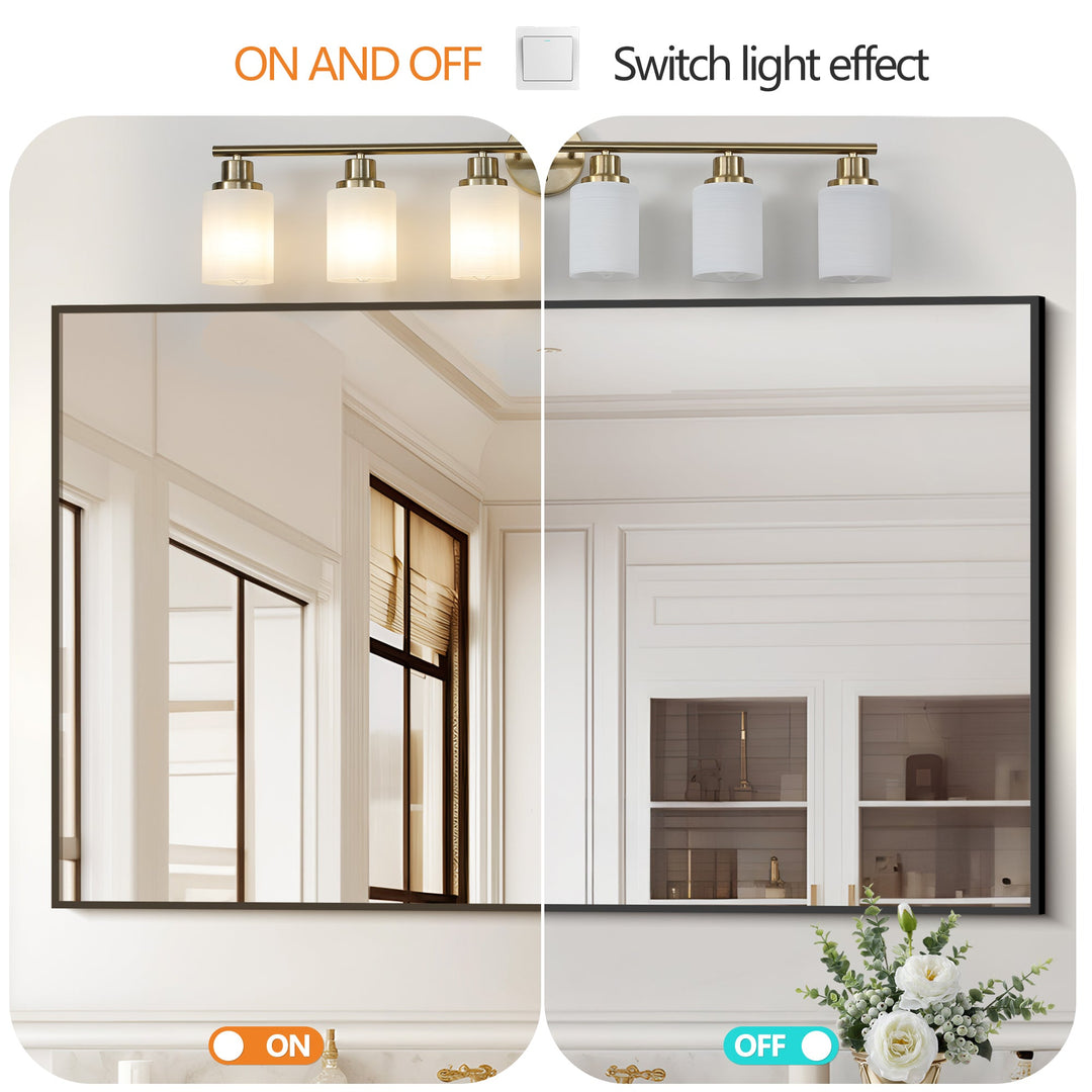 6-Light Golden Bathroom Vanity Light Fixture, Frosted Glass Shades,