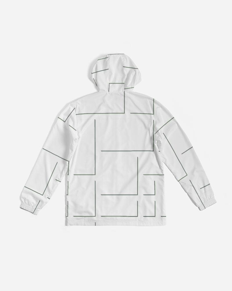 Mens Hooded Windbreaker - White Grid Pattern Water Resistant Jacket