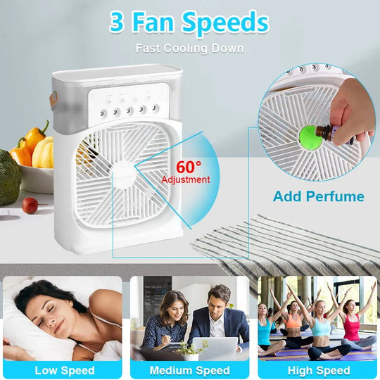 NEW Portable Humidifier Fan Air Conditioners USB Electric Fan LED Night Light Water Mist Fun 3 In 1 Air Cooler Humidifie ForHome