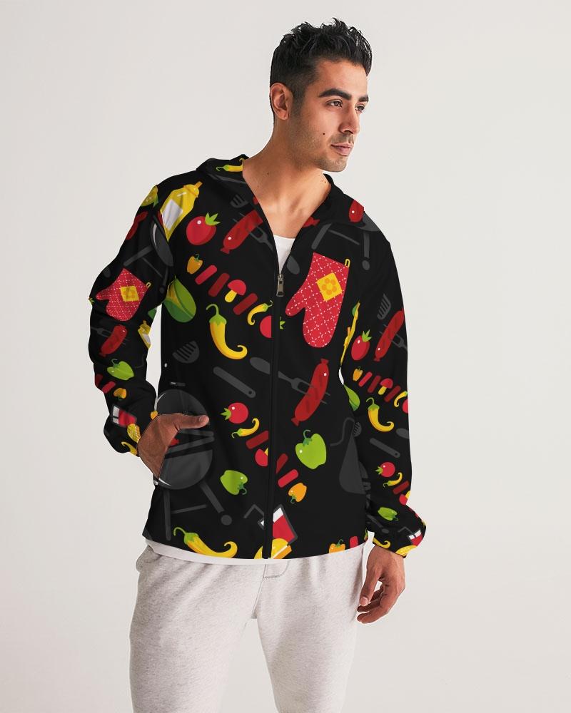 Mens Lightweight Windbreaker Jacket with Hood and Zipper Closure - Bbq