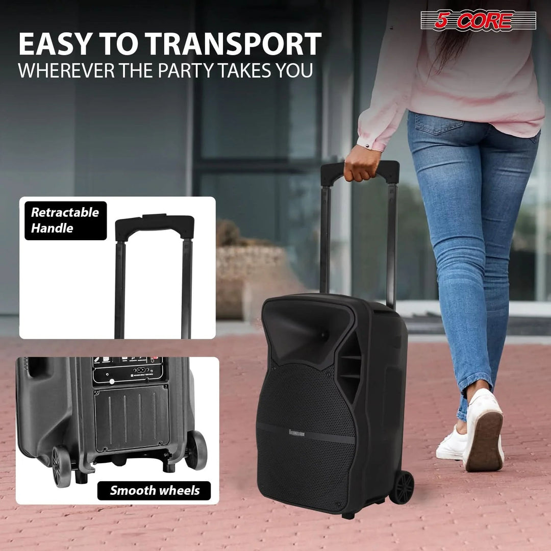 5Core 12 Inch PA Portable Bluetooth Party Speaker Karaoke Boombox + 2