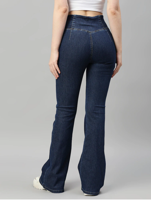 Women's Cotton  High Rise Denim Jeans(Size34)(Colornavy blue)