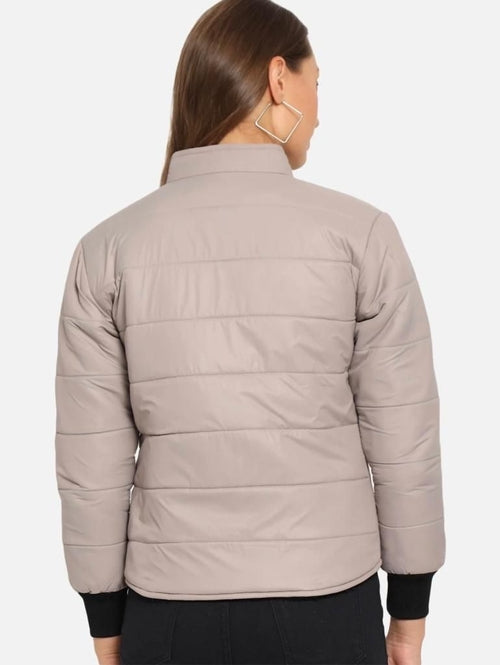 Women Solid Light Weight Casual Short Jacket (Color Cream) (Size XL)