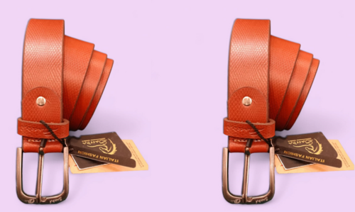 Men Black Genuine Leather Belt PACK OF 2 (Size-30) (Color-TAN)