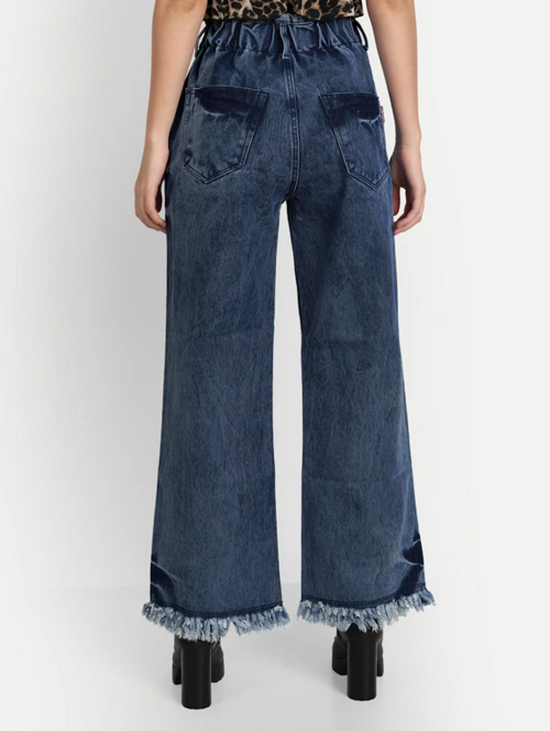 Women's Cotton  High Rise Denim Jeans(Size34)(Colorblue)