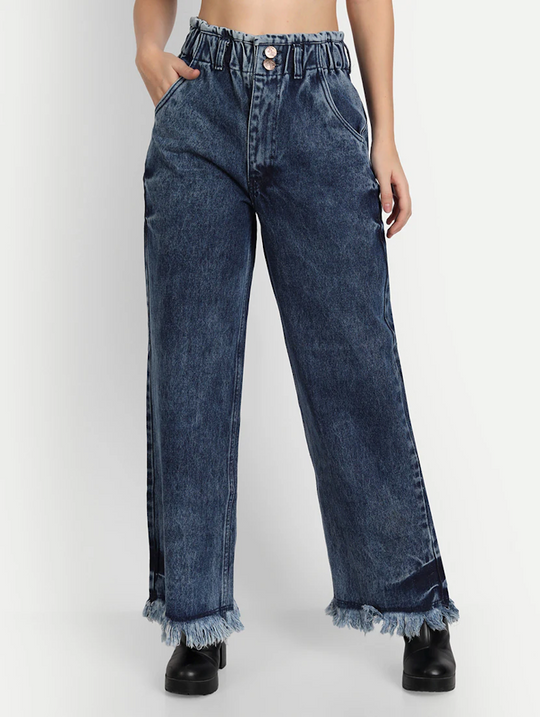 Women High Rise Denim Jeans(Size32)(Colorblue)