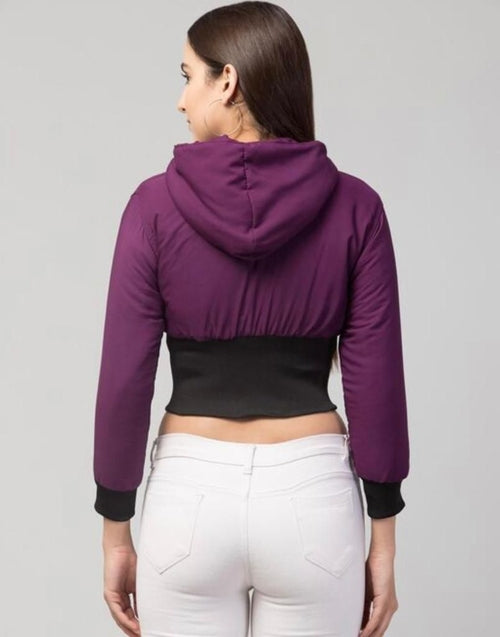 Women Solid Light Weight Casual Short Jacket (Color Purple) (Size M)
