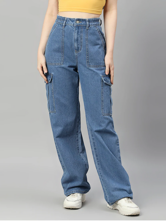 Women's Cotton  High Rise Denim Jeans(Size34)(Colorlight blue)