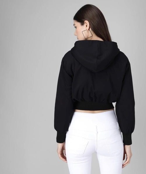 Women Solid Light Weight Casual Short Jacket (Color Black) (Size XL)