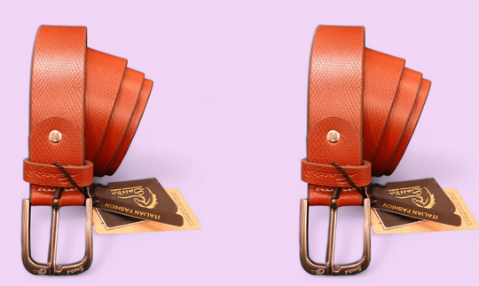Men Black Genuine Leather Belt PACK OF 2 (Size-30) (Color-TAN)