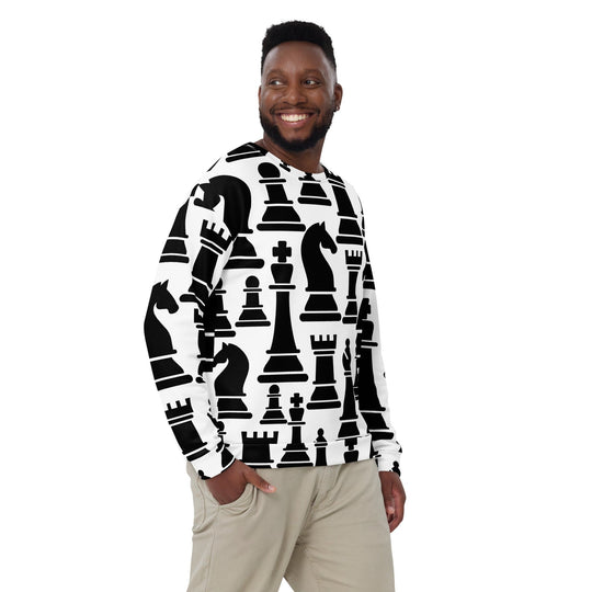 Graphic Sweatshirt for Men - Black and White Chess Print