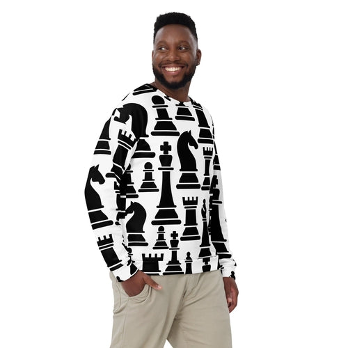 Graphic Sweatshirt for Men - Black and White Chess Print