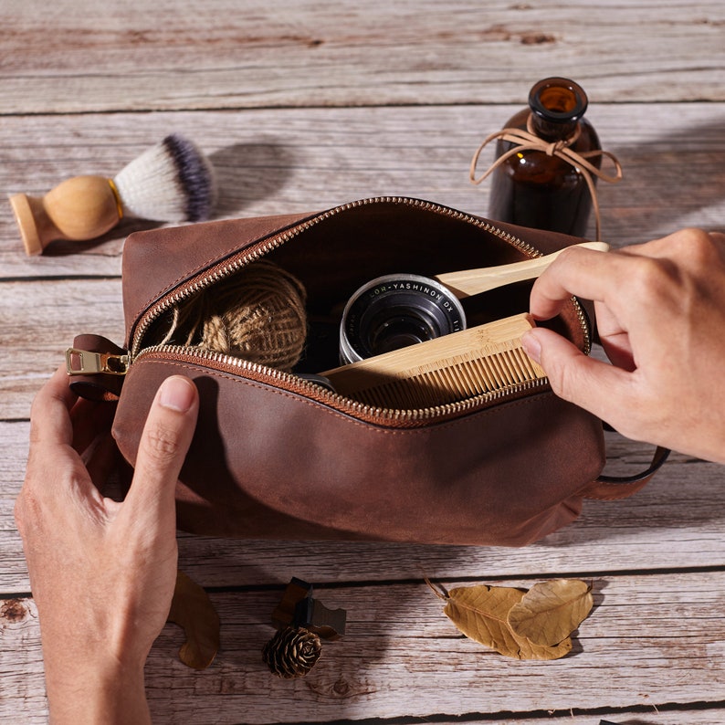 Father Of The Bride Gift, Leather Dopp Kit, Mens Toiletry Bag