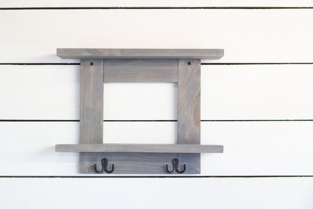 Bathroom Wall Shelf with 2 Double Towel Hooks