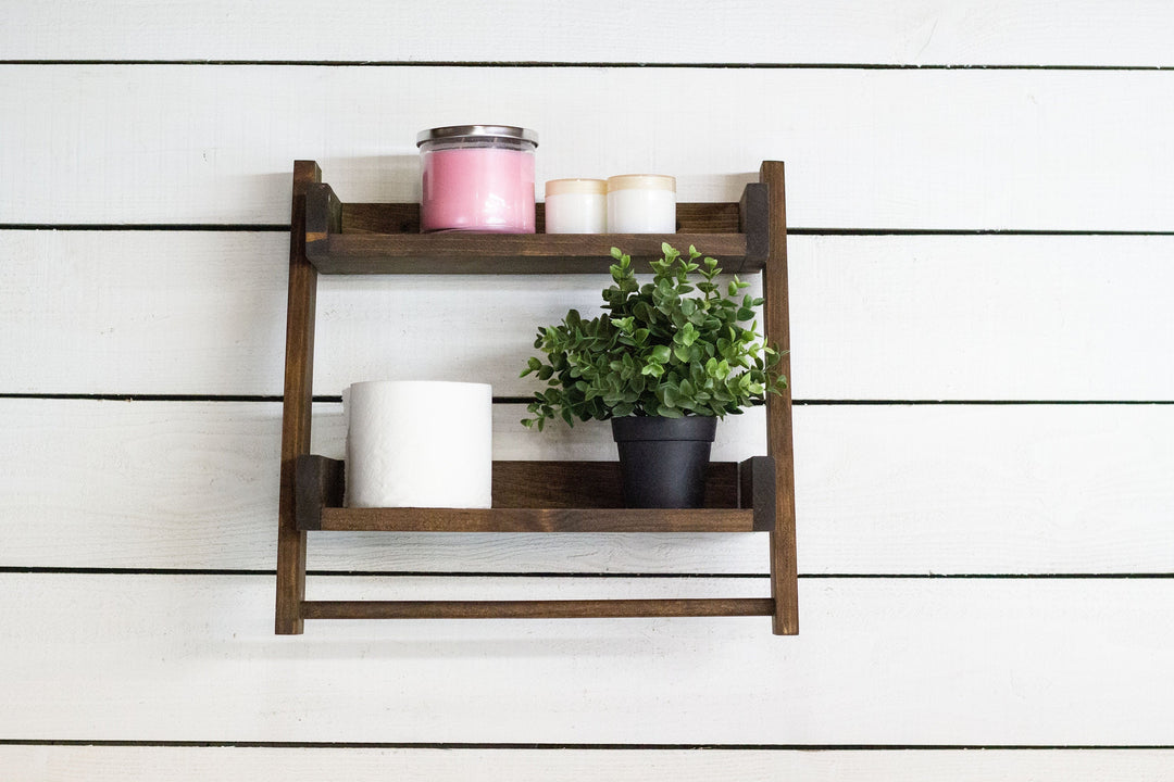Two Tier Ladder Shelf with Towel Bar