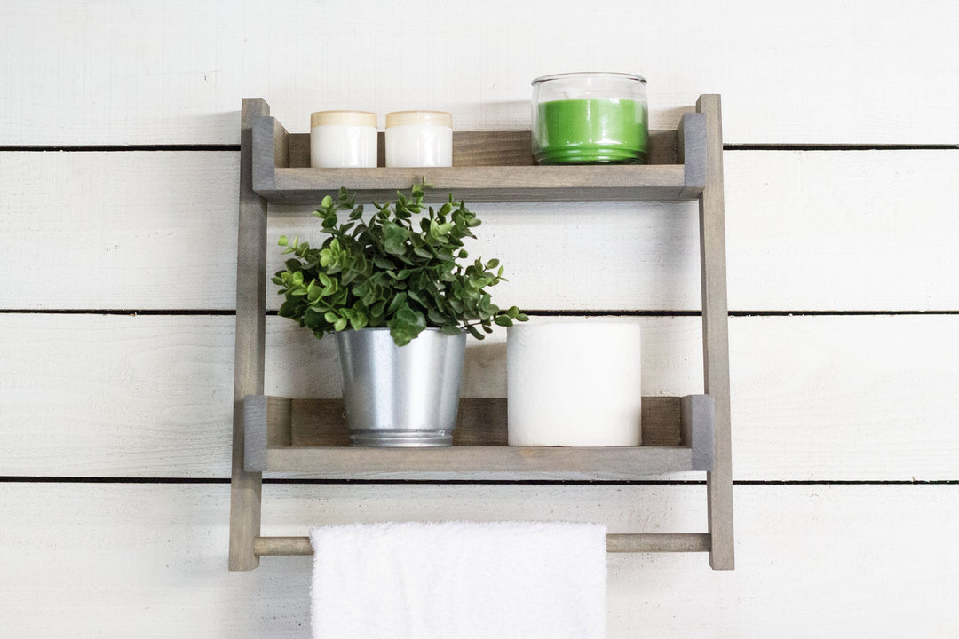 Two Tier Ladder Shelf with Towel Bar