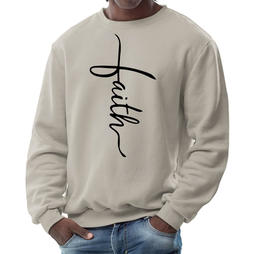Mens Graphic Sweatshirt - Faith Script Cross Black Illustration