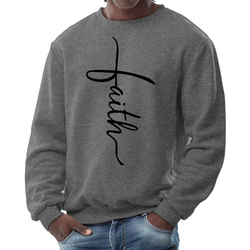 Mens Graphic Sweatshirt - Faith Script Cross Black Illustration