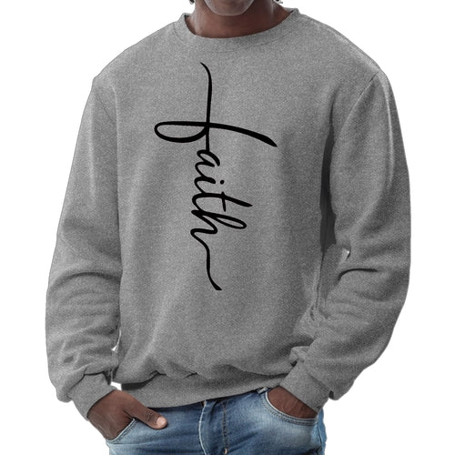 Mens Graphic Sweatshirt - Faith Script Cross Black Illustration