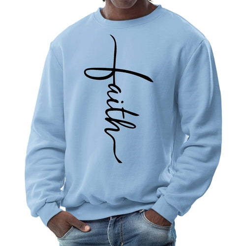 Mens Graphic Sweatshirt - Faith Script Cross Black Illustration