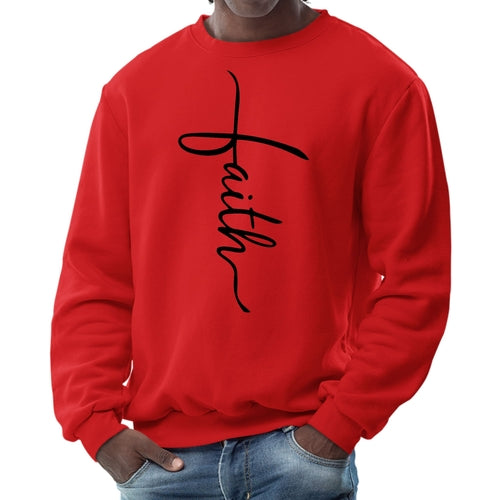 Mens Graphic Sweatshirt - Faith Script Cross Black Illustration