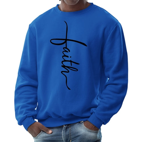 Mens Graphic Sweatshirt - Faith Script Cross Black Illustration