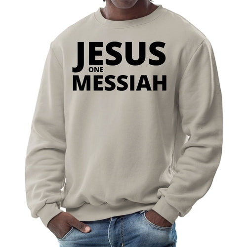 Mens Graphic Sweatshirt - Jesus one Messiah Black Illustration