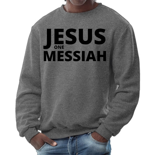 Mens Graphic Sweatshirt - Jesus one Messiah Black Illustration