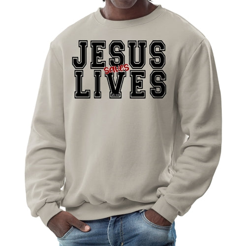 Mens Graphic Sweatshirt - Jesus Saves Lives Black Red Illustration