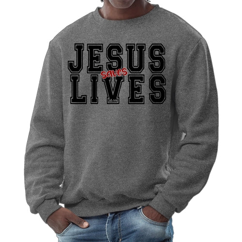 Mens Graphic Sweatshirt - Jesus Saves Lives Black Red Illustration