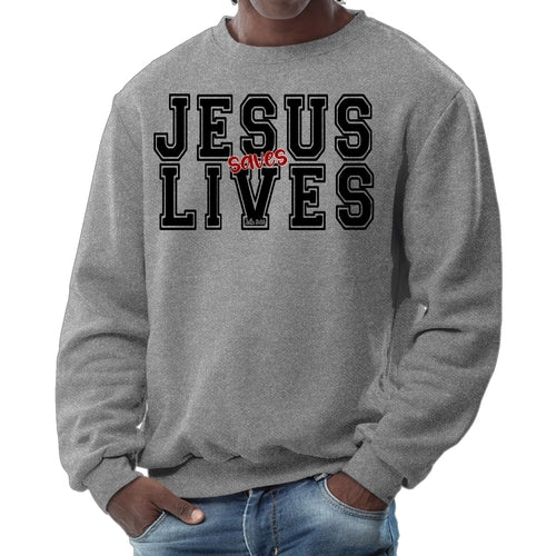 Mens Graphic Sweatshirt - Jesus Saves Lives Black Red Illustration