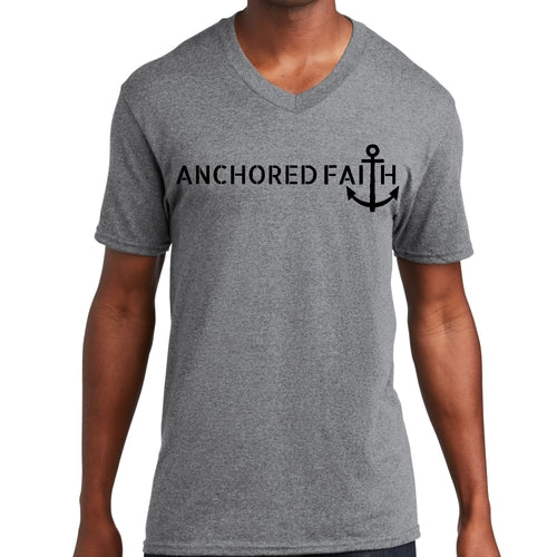 Mens Graphic V-neck T-shirt - Anchored Faith Black Print