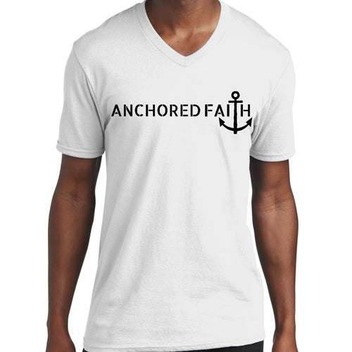 Mens Graphic V-neck T-shirt - Anchored Faith Black Print