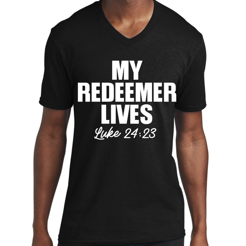 Mens Graphic V-neck T-shirt - my Redeemer Lives Print